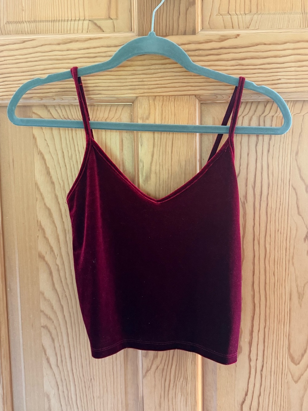 Velvet V-Neck Cami Tank Top - Burgundy
